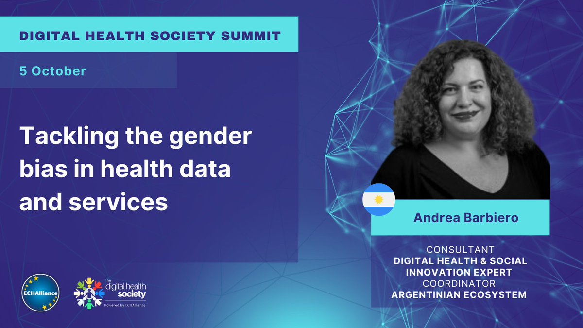 The Digital Health Society (@thedhsociety) on Twitter photo 💬If you are interested in gender bias in health data and services, you can't miss <a href="/afbarbiero/">Andrea Barbiero</a>'s, Digital Health & Social Innovation Expert Consultant & Argentinian Ecosystem Coordinator <a href="/_COSALUD/">CO-SALUD</a>, session during the #DHSS22.
👉All the information here: echalliance.com/digital-health… 💬If you are interested in gender bias in health data and services, you can't miss <a href="/afbarbiero/">Andrea Barbiero</a>'s, Digital Health & Social Innovation Expert Consultant & Argentinian Ecosystem Coordinator <a href="/_COSALUD/">CO-SALUD</a>, session during the #DHSS22.
👉All the information here: echalliance.com/digital-health…