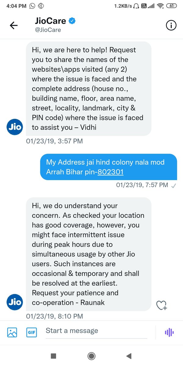 RAMJEEK25904483's tweet photo. @JioCare क्या घन्टा करे DM में आकर?
ये सिर्फ दिखावा है जब CUSTOMER Socal Site के द्वारा complain करता है तो तो आपलोग सीधे DM करने की बात करते हो और Contact details और Area pin माँगा जाता है और कुछ नहीं होता है। https://t.co/1rOJCDHxcR