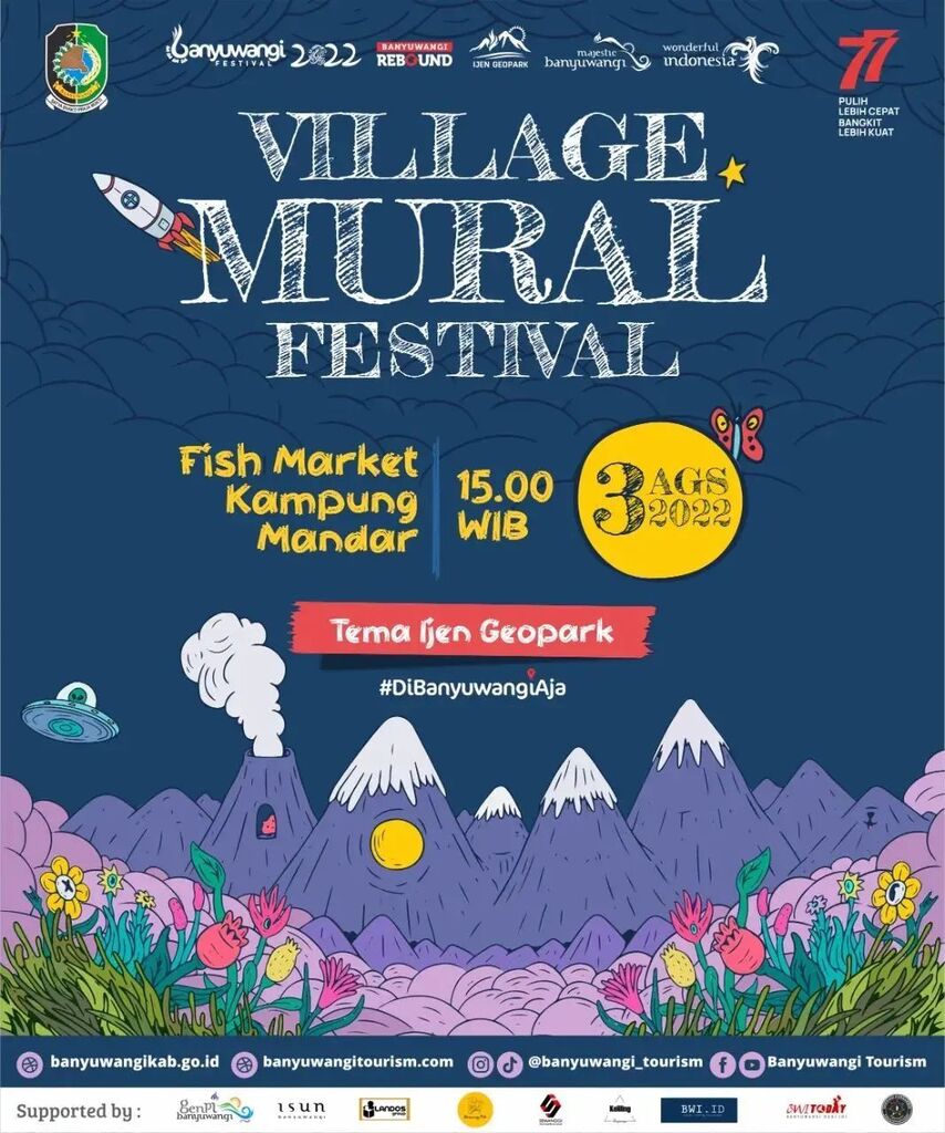 EventBwi's tweet image. From @banyuwangi_tourism Ikuti dan meriahkan Village Mural Festival 2022 untuk kalian penggemar dan penikmat lukisan mural.

Event ini hadir untuk mewadahi dan memberikan ruang berekspresi bagi para pegiat Mural yang ada di Banyuwangi, sekaligus mencipta… instagr.am/p/CgwPvgNJXcN/