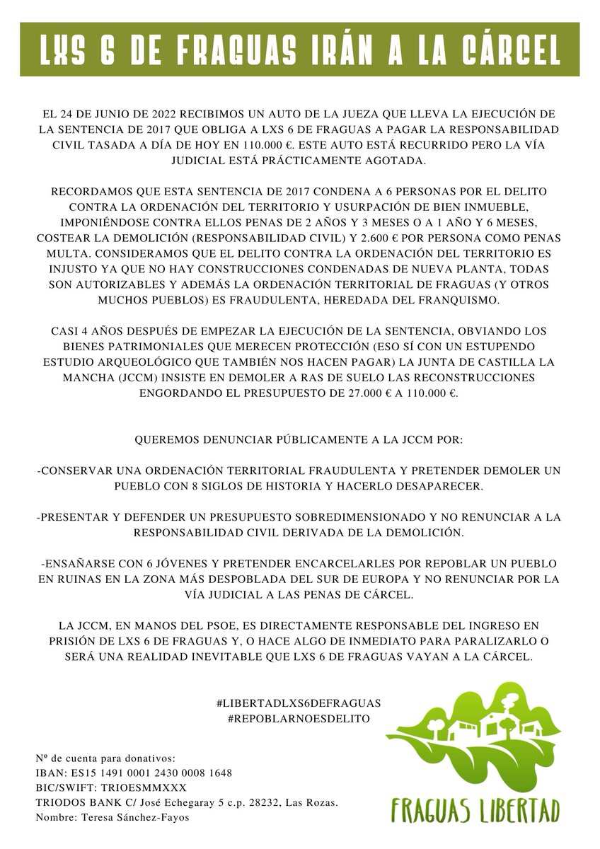 Avui comença una campanya de difusió en suport als companys represaliats de Fraguas! Des de Can Piella donem tot el nostre suport i us convidem a participar de la solidaritat amb les persones encausades
#LibertadLxs6DeFraguas
#RepoblarNoEsDelito