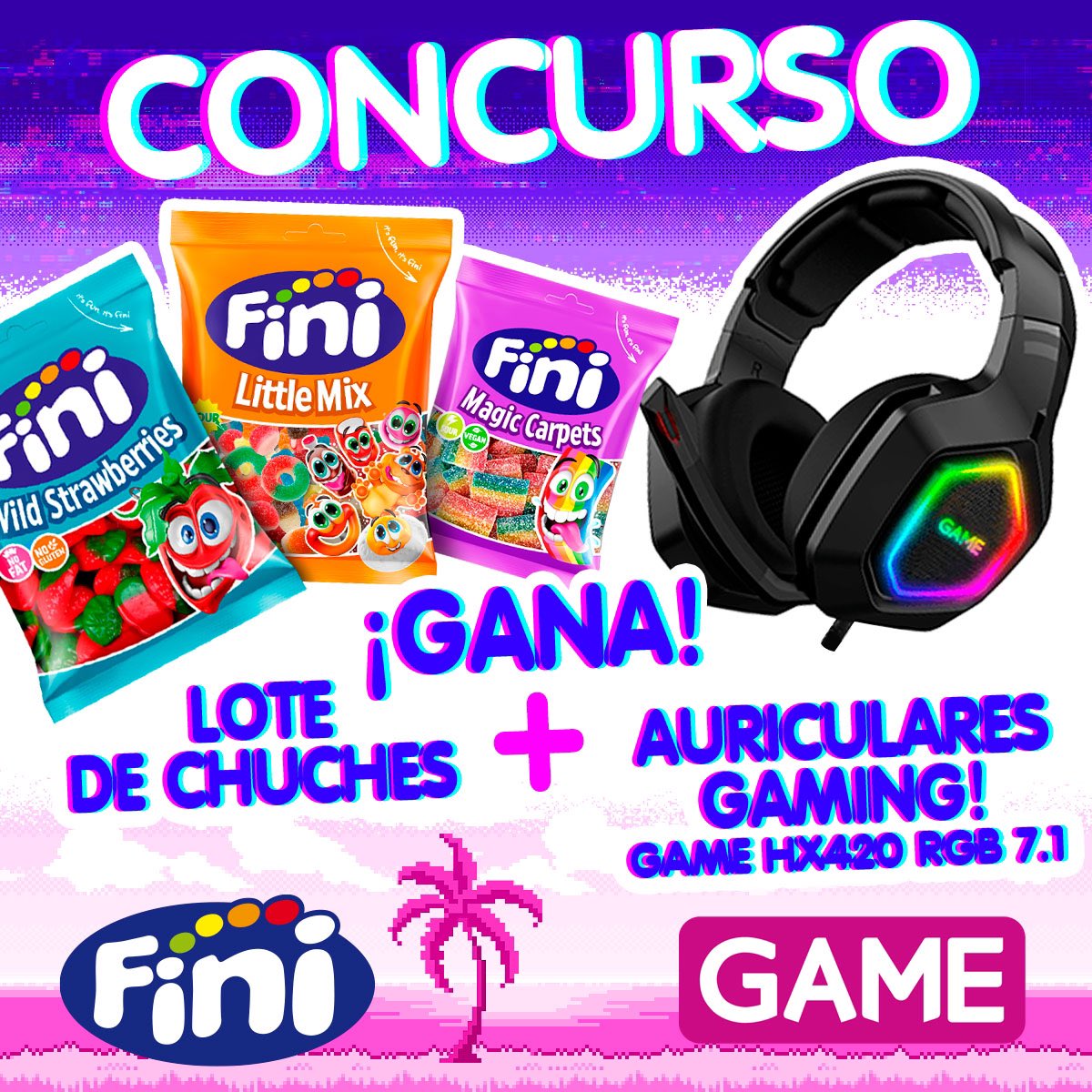 Fini Golosinas (@fini_golosinas) on Twitter photo ¿Hay mayor planazo de vacaciones que un ratito de gaming con tus chuches favoritas? ☀️🎮🕹👾🍭🍬
¡Nos hemos unido a <a href="/VideojuegosGAME/">GAME España</a> para hacerlo realidad!
Para ganar tienes que:
👉🏼 Seguirnos
👉🏼 Seguir a <a href="/VideojuegosGAME/">GAME España</a>
👉🏼 Dar RT a este tweet
#VeranoConGAMEyFINI ¿Hay mayor planazo de vacaciones que un ratito de gaming con tus chuches favoritas? ☀️🎮🕹👾🍭🍬
¡Nos hemos unido a <a href="/VideojuegosGAME/">GAME España</a> para hacerlo realidad!
Para ganar tienes que:
👉🏼 Seguirnos
👉🏼 Seguir a <a href="/VideojuegosGAME/">GAME España</a>
👉🏼 Dar RT a este tweet
#VeranoConGAMEyFINI