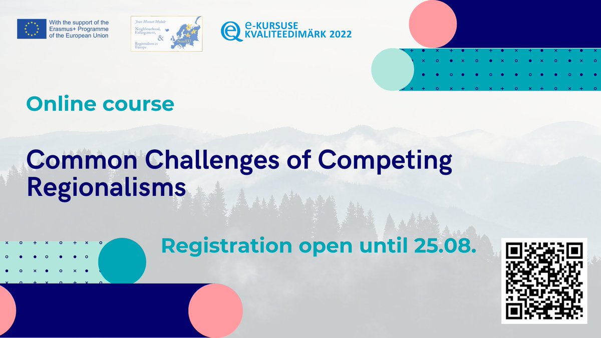 AnnaBeitane's tweet photo. 🔊Don't miss your chance and join our virtual classroom this autumn! Registration for #NearEU MOOC "Common Challenges of Competing Regionalisms" is open until 25.08.2022 🇪🇺🇪🇪 #Regionalism #JeanMonnetModule #eCourseOftheYear22 @skytteUT @unitartu @Stbragh @Harno_ee https://t.co/IzyJvkxNSv