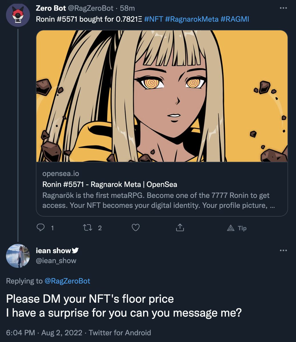 WildwebWide's tweet image. A bot spamming a bot, saying having a surprise. 
What could go wrong?!