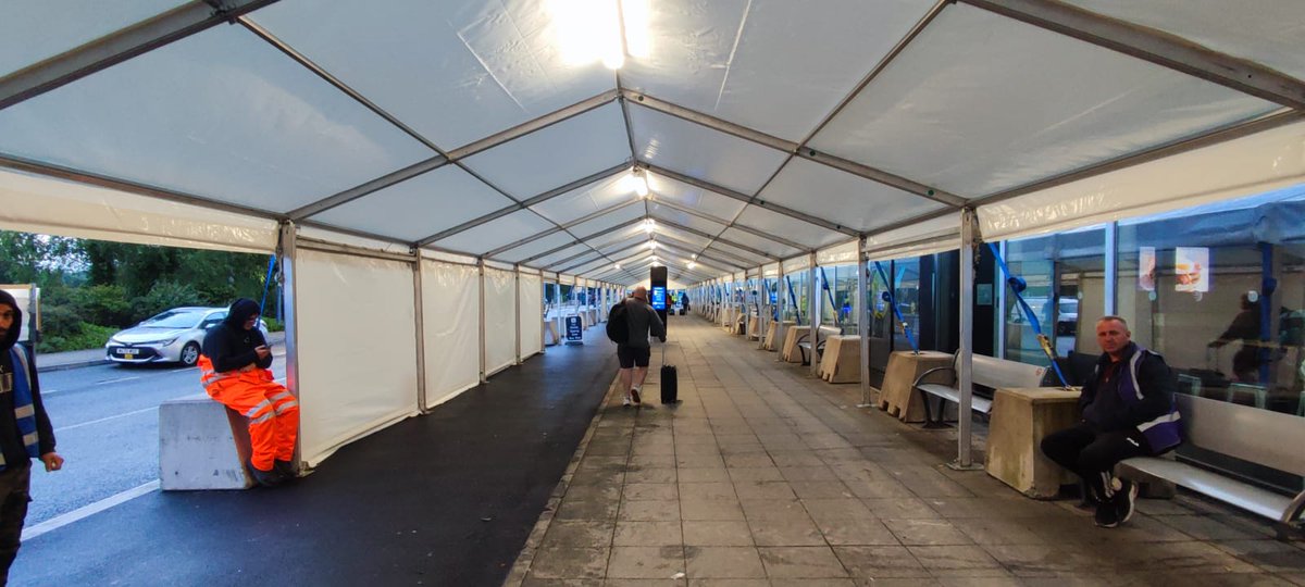Keeping passengers sheltered at an airport. Those that are managing to get away in the school holidays. #temporarystructures
#airport #travel