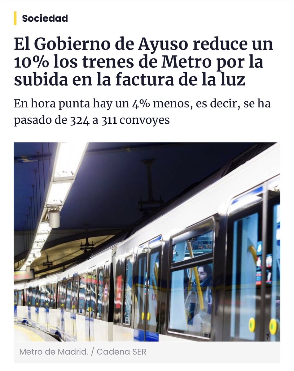 pradobenjamin's tweet photo. Lo más divertido de Ayuso es verla hacerse oposición a sí misma: hoy dice que Madrid no se apaga y no  ahorrará energía; hace cuatro meses redujo la frecuencia del Metro para ahorrar energía…. Lo malo no es que le tome el pelo a todo el mundo, sino que tenga la peluquería llena. https://t.co/4J2pHZ48UO
