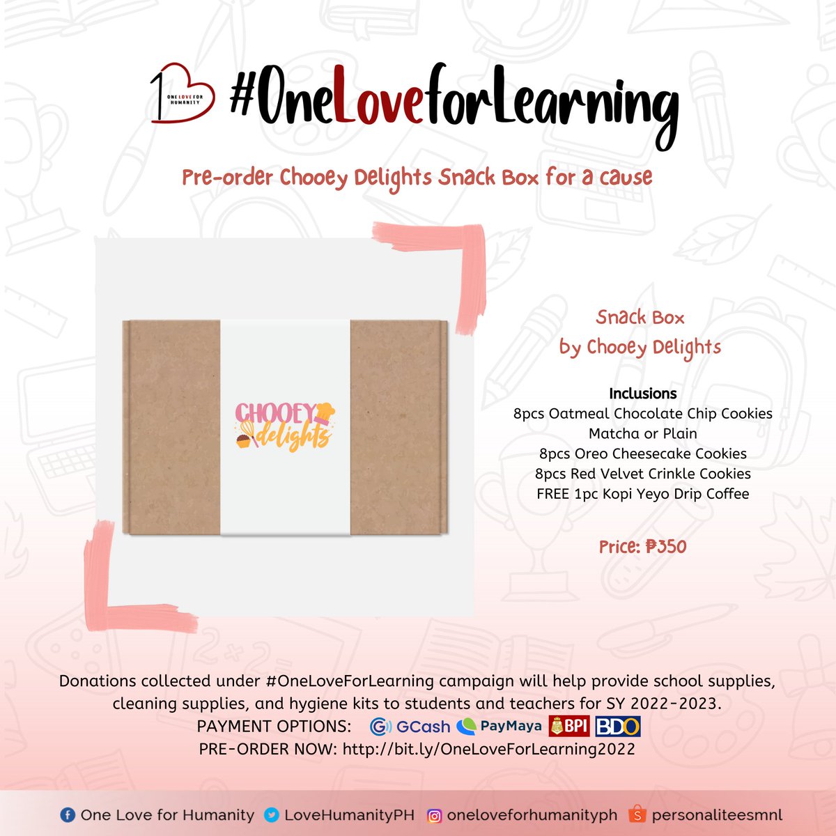 lovehumanityph's tweet photo. Other products are also available for pre-order through our fundraising partners. 💗

For more details, please visit the page below:
https://t.co/L7UEaE8h7i

Proceeds will go to #OneLoveForLearning campaign. https://t.co/Zkvq8Q8MYR