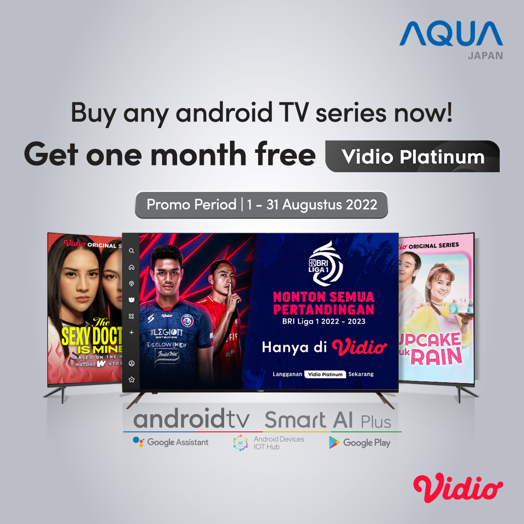 aquaelektronik's tweet photo. PROMO HANYA SAMPAI AKHIR BULAN INI!
Beli Android TV Series AQUA Japan, dapatkan GRATIS 1 BULAN LANGGANAN @vidiodotcom Platinum!
#AQUAJapan #PremiumAndroidTV #AndroidTV #SmartTv #HDResolution https://t.co/NWo9uiKap2