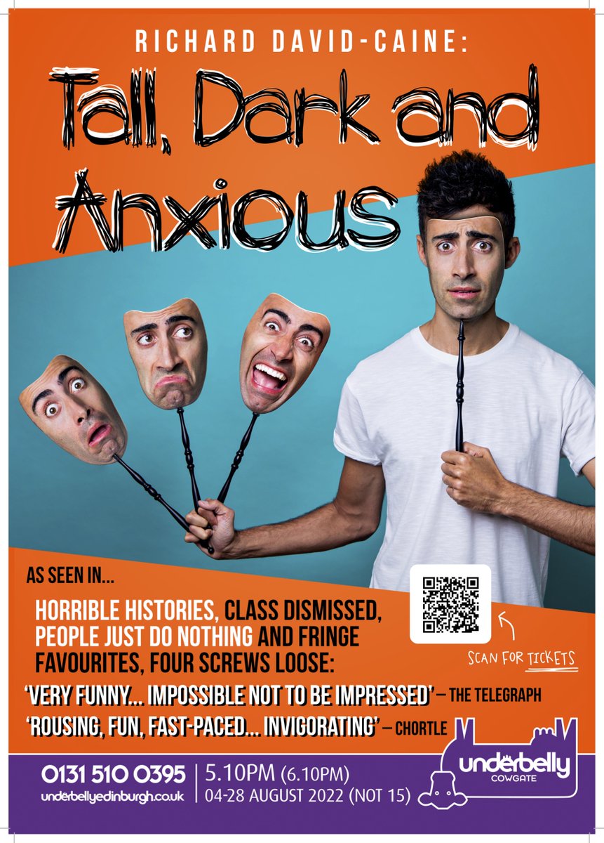 RichardDCaine's tweet photo. #Edfringe-goers! Catch my debut, solo show #TallDarkAndAnxious, from 4-28 Aug, 17.10, at @followthecow. My mum says it's really good (and she's not even seen it). Tix link in my bio x https://t.co/YVbh50G5Nk