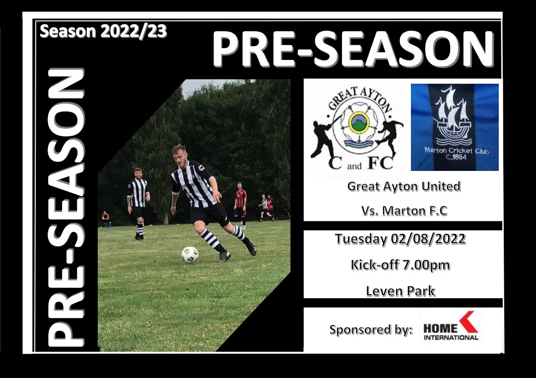 AytonRoyals's tweet photo. Matchday | This evening is penultimate pre-season friendly before the start of the new season. We play @marton_ccfc and kick-off is at 7.00pm @ Leven Park ⚽️⚫⚪ #Ayton #Team #Preseason #UTA https://t.co/QKssfKR4Hm