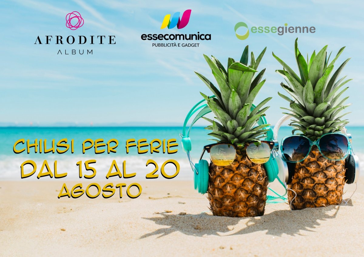 Avvisiamo clienti e followers, che dal 15 al 20 Agosto 2022 saremo chiusi per ferie 🍹🌞. Ci godremo un meritato riposo, per rilassarci, ricaricarci ed affrontare cosi al rientro le nuove sfide lavorative che ci attendono. A tutti, auguriamo Buone Vacanze ! 💁‍♂️🏊‍♀