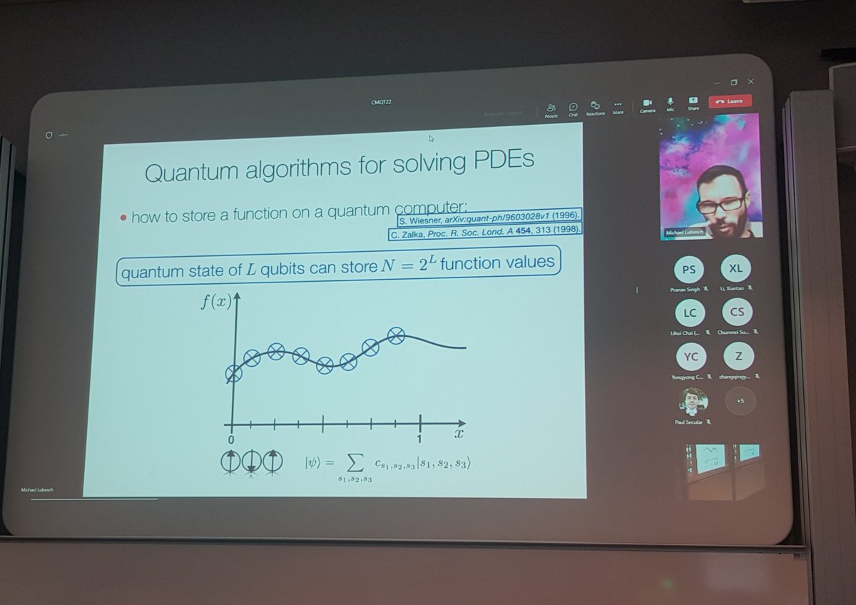 QuBa (@quantum_bath) on Twitter photo Michael Lubasch from <a href="/QuantinuumQC/">Quantinuum</a> giving a fascinating talk on solving nonlinear PDEs using Quantum Computers at #CMQT22 #QuantumComputing Michael Lubasch from <a href="/QuantinuumQC/">Quantinuum</a> giving a fascinating talk on solving nonlinear PDEs using Quantum Computers at #CMQT22 #QuantumComputing