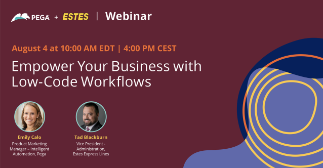 karonb's tweet photo. Join us online on August 4 to learn how Estes Express Lines is solving their challenges with low code development. Register now for the upcoming webinar. https://t.co/hrp4Ruas9N https://t.co/8rLXn5q9c9