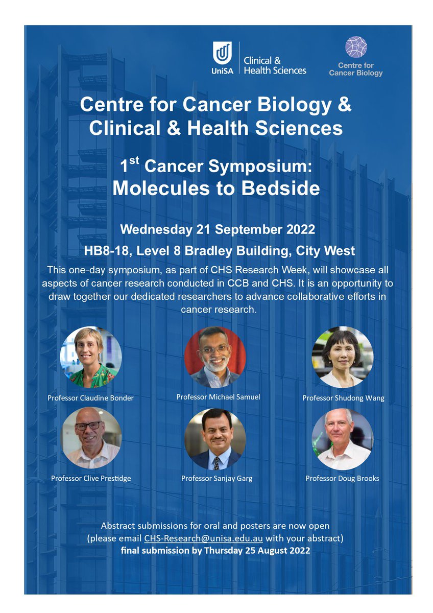 UniSA Centre for Pharmaceutical Innovation (@unisa_cpi) on Twitter photo Save the date 📆 #UniSACHS and <a href="/CCB_Research/">Centre for Cancer Biology</a> presents the 1st Cancer Symposium 🧫 highlighting the work of our dedicated researchers and progressing collaborative efforts in #CancerResearch 👨🏻🔬
#UniSA #research <a href="/UniversitySA/">UniSA</a> <a href="/unisaresearch/">UniSA Research</a> Save the date 📆 #UniSACHS and <a href="/CCB_Research/">Centre for Cancer Biology</a> presents the 1st Cancer Symposium 🧫 highlighting the work of our dedicated researchers and progressing collaborative efforts in #CancerResearch 👨🏻🔬
#UniSA #research <a href="/UniversitySA/">UniSA</a> <a href="/unisaresearch/">UniSA Research</a>
