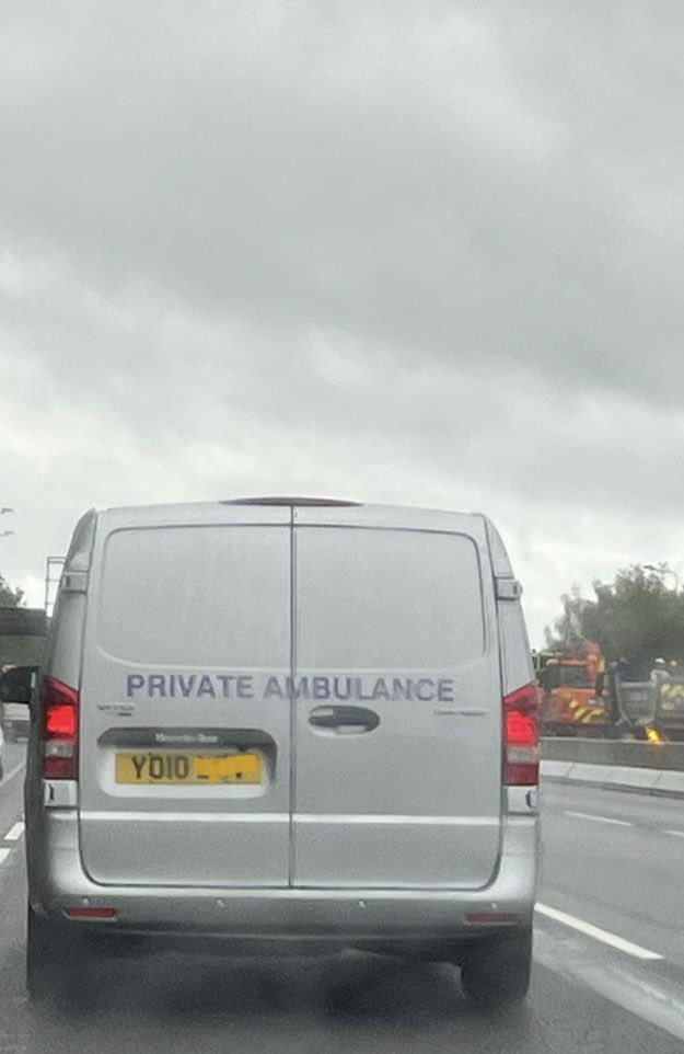 Not the most appropriate reg number for a private ambulance but OK.