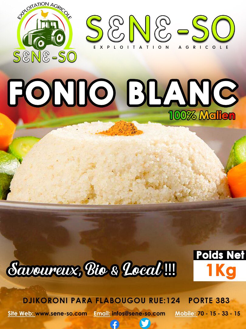 seneso223's tweet photo. Nos produits secs 100% Locaux.

Fonio d’arachide (Djouka) - 2.000 F / KG

Fonio blanc - 1.500 F / KG

Degue - 1.000 F / 500 G

Moni Kourou - 1.000 / 500 G

Livraison possible partout au Mali 🇲🇱 Tel: (+223) 70 15 33 15.

N’attendez plus ! Savourez le bio chez SENE - SO !

#SeneSo https://t.co/UUjHD8FHuG