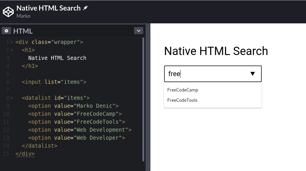 denicmarko's tweet photo. HTML tip:

Use the `<datalist>` element to create native HTML autocomplete. https://t.co/QVuwXQrmaT
