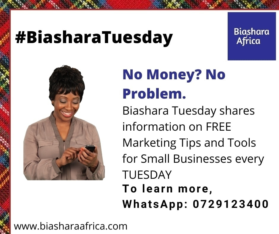 #BiasharaTuesday

FREE Marketing Tip for the day: Use free marketing tools like HubSpot, Google My Profile, Hootsuite, Facebook Events among others to grow your business.
.
.
#HappyBiasharaTuesday
#freemarketingtips 
#freemarketing 
#FreeMarketingTools 
#zerocostmarketingtips