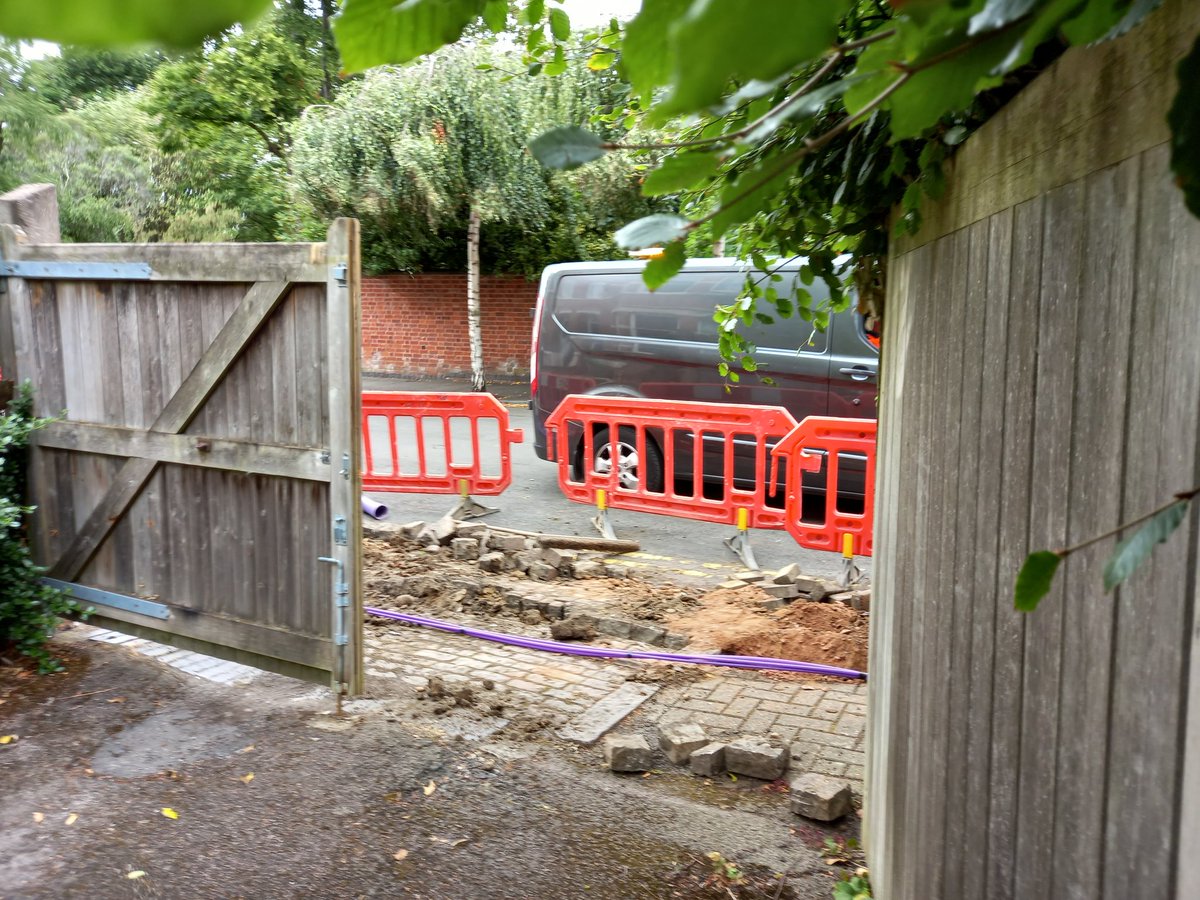Pretty shocked and angry that <a href="/CityFibre/">CityFibre</a> (Ranemore?) have blocked my car in without warning. 
Hoping those Victorian stone setts go back down as promised.
<a href="/ClarryPark/">Friends of Clarendon Park</a> @Pat_Kitterick
