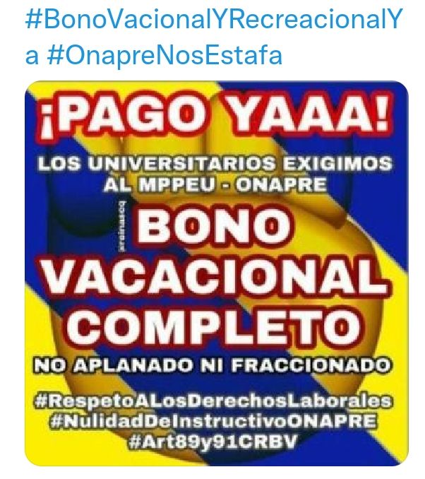 juliovillareyes's tweet photo. #PagoDelBonoVacacionalYRecreacionalYa https://t.co/XcKdNUDj6z