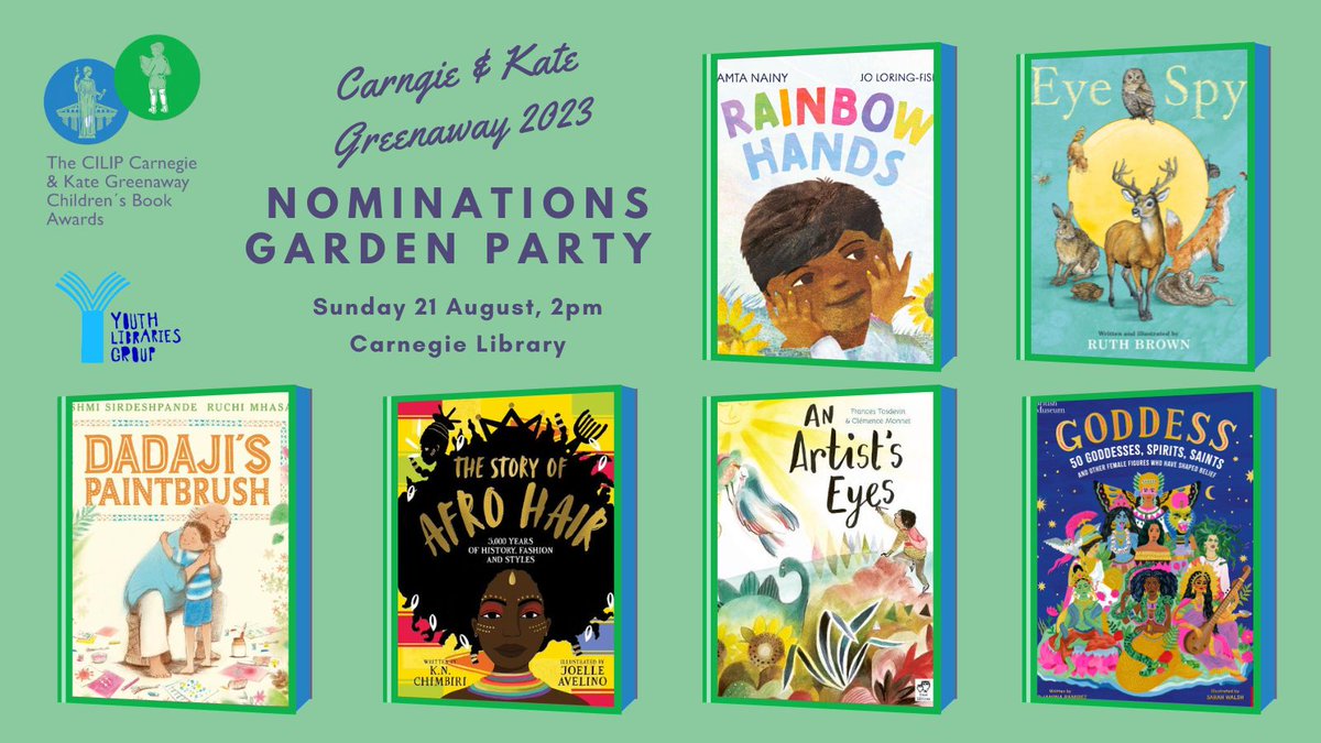 We're very excited to talk about these great illustrated books by <a href="/NainyMamta/">Mamta Nainy</a> &amp; <a href="/JoLoringFisher/">Jo Loring-Fisher</a> #RuthBrown <a href="/RashmiWriting/">Rashmi Sirdeshpande (Updates Only)</a> &amp; <a href="/ruchimhasane/">Ruchi</a> <a href="/knchimbiri/">Kandace Chimbiri writing as K.N Chimbiri</a> &amp; <a href="/joelle_avelino/">Joelle</a> <a href="/FrancesTosdevin/">Frances Tosdevin</a> &amp; <a href="/clemencemon/">clemence monfroy</a> and <a href="/DrJaninaRamirez/">Prof Janina Ramirez</a> &amp; <a href="/sarahwalshillo/">Sarah Walsh</a> for our #CKG23 Nominations Garden Party