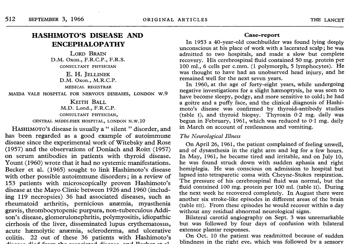 drjwdietrich's tweet photo. #Hashimoto's encephalopathy or steroid-responsive encephalopathy associated with autoimmune thyroiditis (#SREAT) was first described in 1966:
Erstbeschreibung der Hashimoto-Enzephalopathie (SREAT) aus dem Jahre 1966:
https://t.co/QeZkMY8Zsj https://t.co/eSNol6axoq https://t.co/JeNTLde9rE