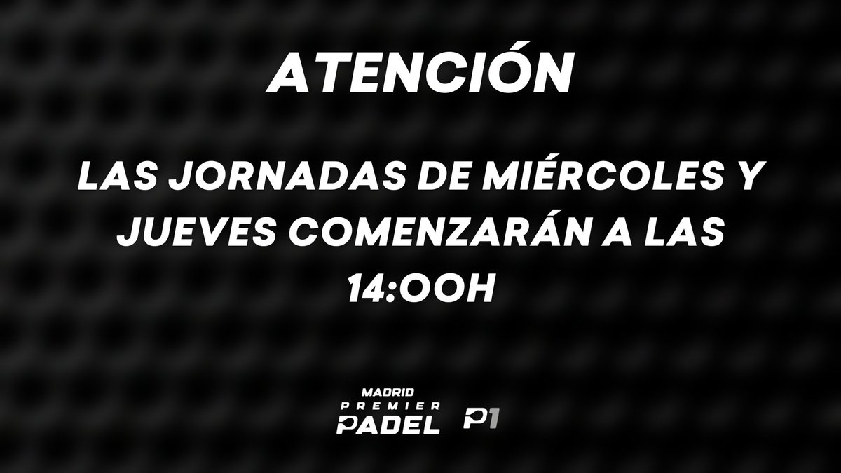 🚨 ATENCIÓN 🚨

Las jornadas de mañana y el jueves arrancarán a las 14:00 en el @WiZinkCenter 🔥

#MadridPremierPadel