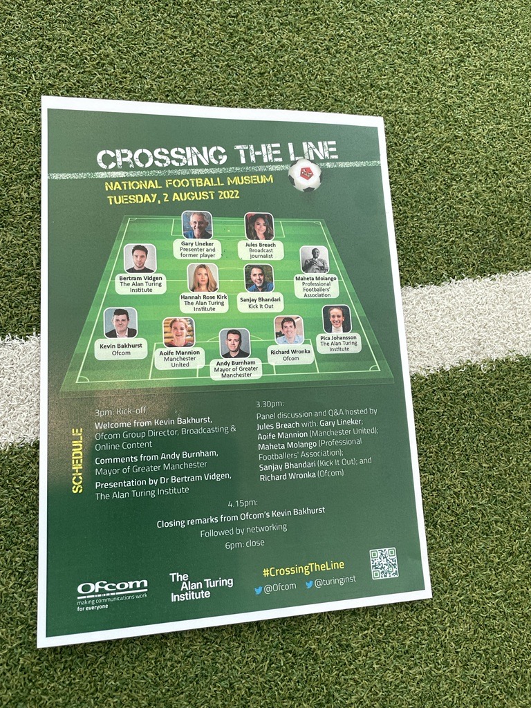 And that's the full-time whistle...

Many thanks to <a href="/turinginst/">The Alan Turing Institute</a>, <a href="/GaryLineker/">Gary Lineker</a>, <a href="/Maheta_Molango/">Maheta Molango</a>, <a href="/aoifemannion_/">Aoife Mannion</a>, @SanjayKickItOut, <a href="/julesbreach/">Jules Breach</a> and <a href="/AndyBurnhamGM/">Andy Burnham</a> for helping to make this a fascinating event on an important topic. #CrossingTheLine