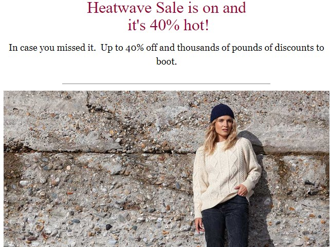 Yep, there's nothing I want more at 40% off during a heatwave than a heavy knit jumper and beanie.