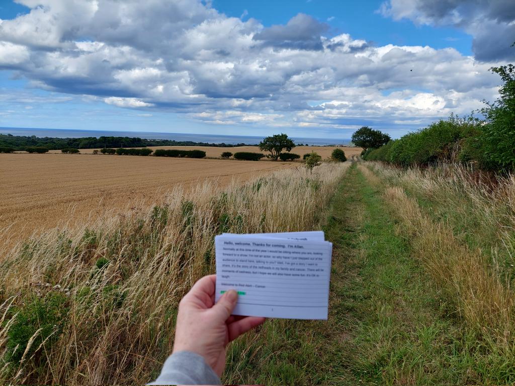 RedAlert_Cancer's tweet photo. Since having had radioactive particles fired through my brain, my memory has deteriorated, making it hard to learn my lines for #RedAlert_Cancer. My best solution is a country walk speaking my lines, from memory, or from cue cards, to help embed them in my head. https://t.co/LTBmFX3xvV