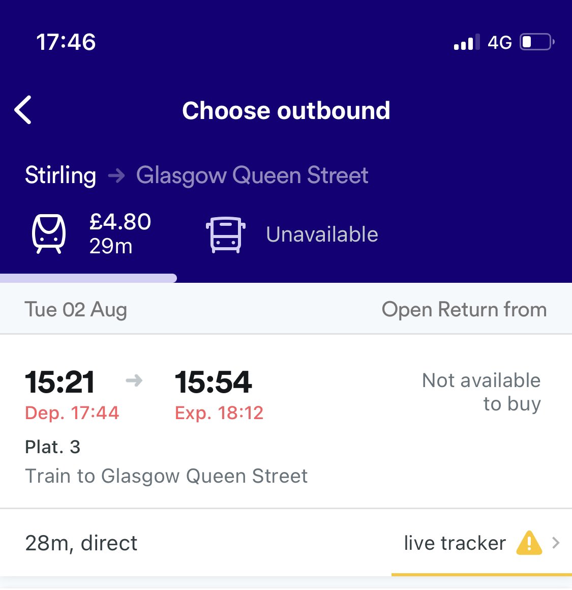 laurierobyn's tweet photo. @ScotRail I’m currently waiting for a citylink bus - app is saying a train departed from Stirling to Glasgow 2 minutes ago. Are they back on or still cancelled? https://t.co/1lfKLYx3O7
