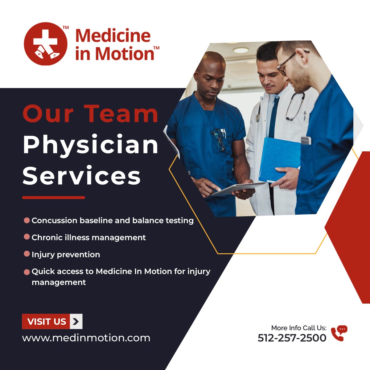 MedinMotion's tweet photo. Discover what Team Physician Services is all about and how we can help you meet your goals. For more information, visit Medicine in Motion. #physicians #chronicillness #Services #medinmotion https://t.co/KNVEZWKcLH