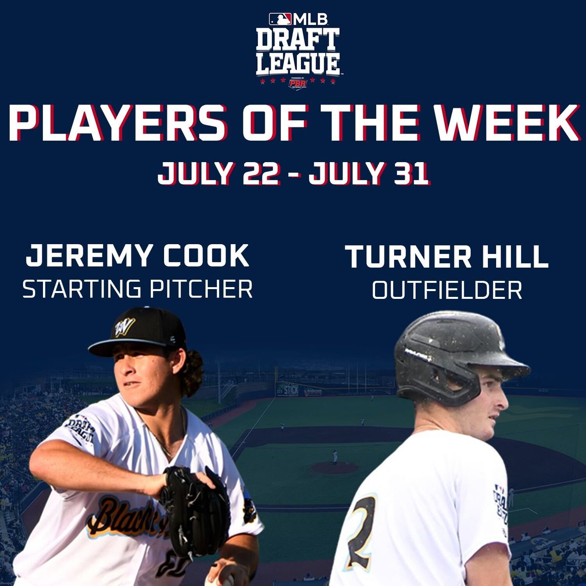 Jeremy Cook &amp; Turner Hill (<a href="/TurnerHill6/">Turner Hill</a>) Earn #MLBDraftLeague Weekly Honors 

🔗 bit.ly/3OTq784