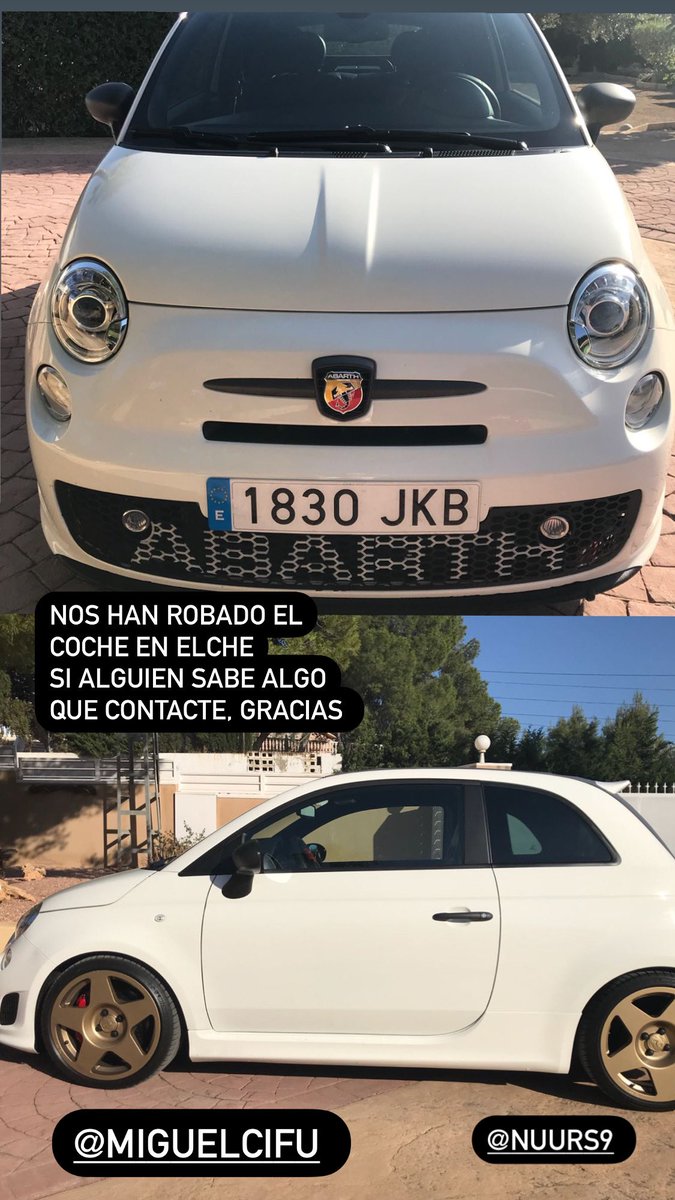 Agoto todas las vías que pueda usar! 
Me robaron el coche en Elche en la puerta de mi casa, si alguien sabe o ve algo. Gracias !!!🙏🏽