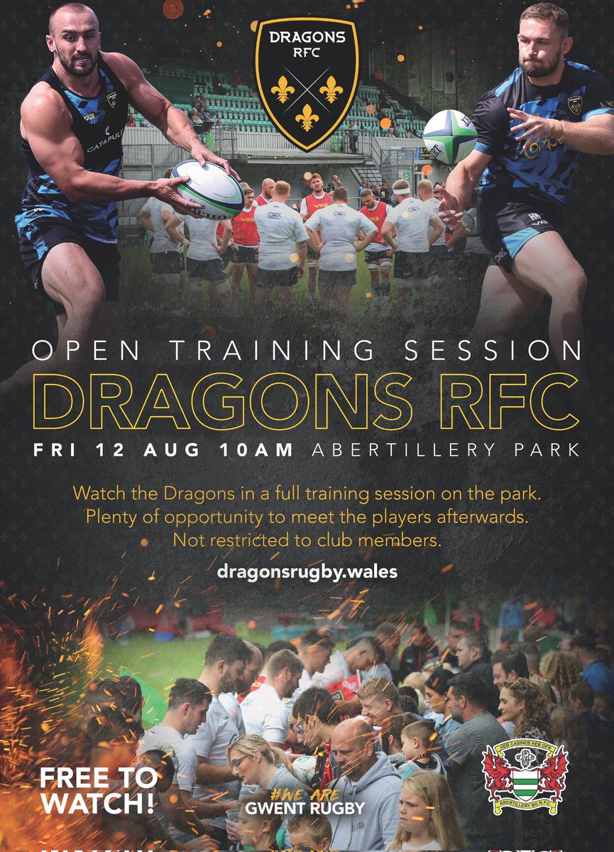 dragonsrfc's tweet photo. 🗓️ 𝙊𝙋𝙀𝙉 𝙏𝙍𝘼𝙄𝙉𝙄𝙉𝙂 𝙎𝙀𝙎𝙎𝙄𝙊𝙉 | We're on the road 🛣️ to @Abertillery_BG for 𝗼𝗽𝗲𝗻 𝘁𝗿𝗮𝗶𝗻𝗶𝗻𝗴 next Friday (Aug 12) ⤵️

🤝 Meet the Dragons 
✍️ Get autographs 
🎁 Special giveaways
👕 Retail on site 

It's 🆓 to watch - so come join us this time next week! 🙌 https://t.co/BtpL84Rtrh