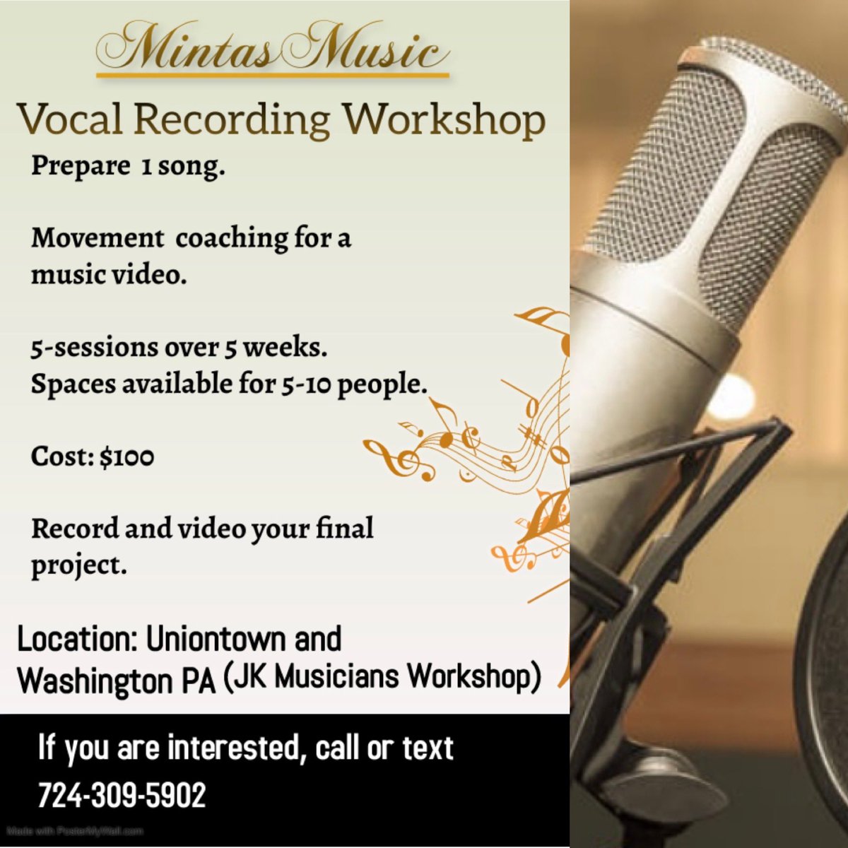 SMintas's tweet photo. 5 more days to sign up for Washington PA Vocal Recording Workshop!! 

Spots still available for Uniontown! 

Sign up now Call or text 724-309-5902
#lessons #workshop #recording https://t.co/UABJmeNRgF