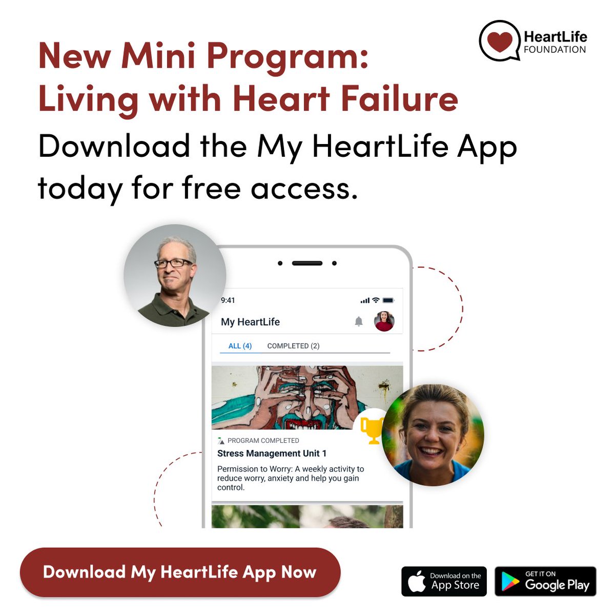 New Program! We've posted a new mini program in the Discover section of the My HeartLife App. This four-step program will help guide patients living with heart failure through their possible journey ahead. To download the My HeartLife App go to heartlife.app.link/KH2eqpqjPrb