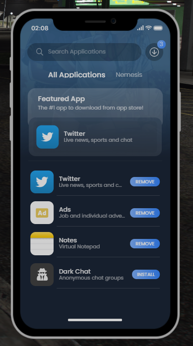 NemesisRoleplay's tweet photo. Everyone loves the new phone's!
And its so easy to use!
Costumize your background,
There's Costum Apps coming,
You can have a group chat,
Airdrop your number to people in 2seconds,
Darkchat, 
A flashlight, and so much more!#NemesisRP #NemesisRolePlay #FiveM #GTARP @GTARPServers https://t.co/ac9cJ5m3A3