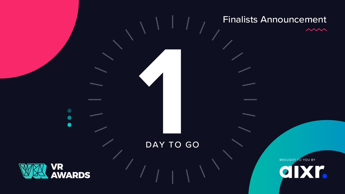 We are just 1 day away! 📅

All of our Finalists for the 6th International #VRAwards will be REVEALED! 

The important times are 6pm BST/ 10am PDT/ 7pm CEST! 

Sign up here to be the first to know ⬇️

hubs.ly/Q01j1g760

#VRA22 #VR #ImmersiveTechWeek22