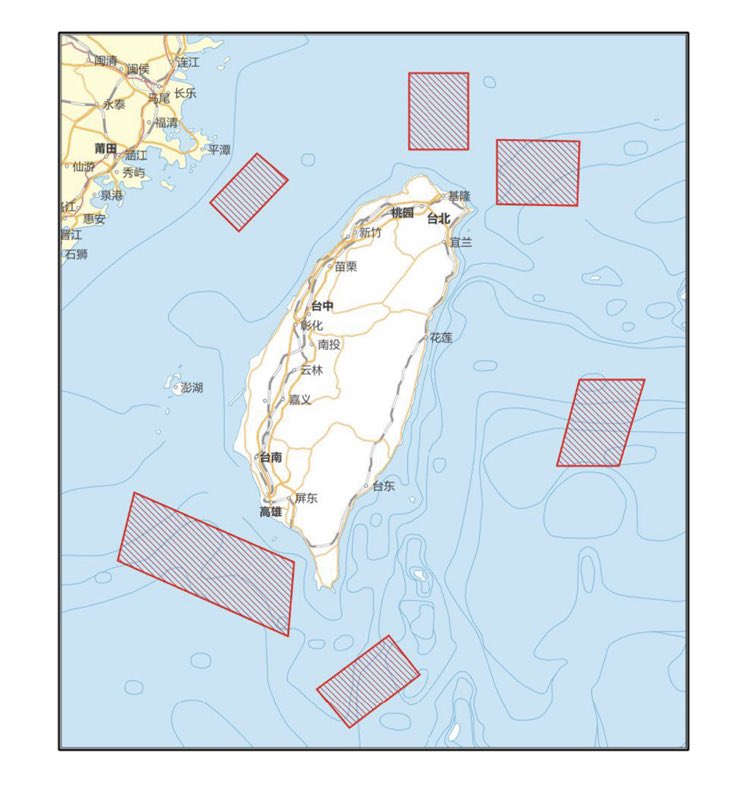 lumworld's tweet photo. China just announced live-fire exercises surrounding Taiwan between Thursday and Sunday, requesting ships and flights avoid these areas https://t.co/QPsaDRKrNT via @StuartKLau https://t.co/kepsViZEfu