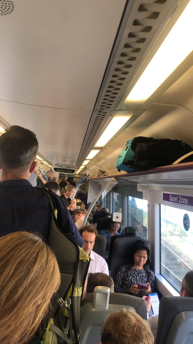 AliceJaneNJ's tweet photo. @chilternrailway this is not adequate provision for a 5:50pm train on a Tuesday from London Marylebone. At least 20 people in this carriage standing in 28 degrees with the air con barely working. Sort it out! https://t.co/VIiKBArFuj