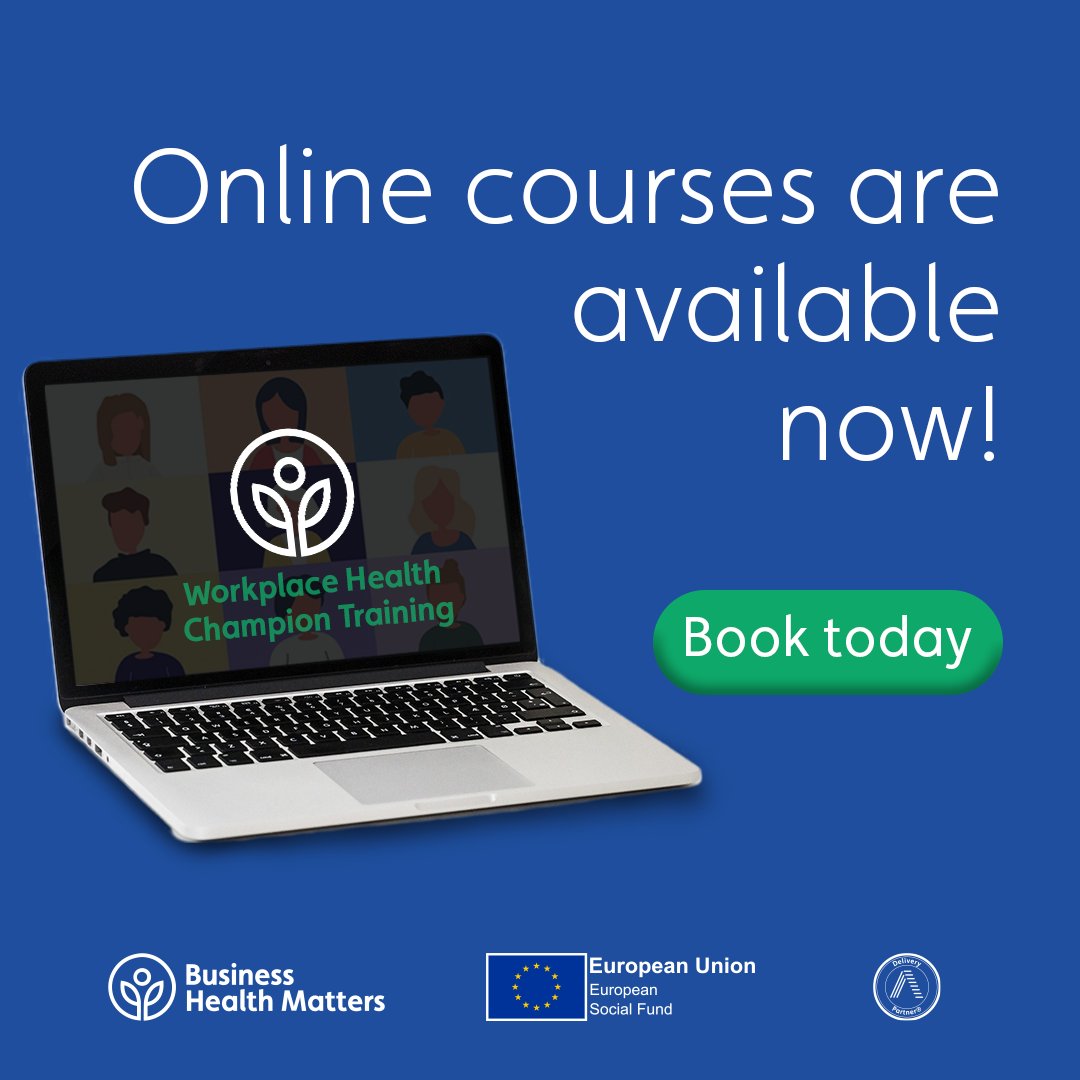 Become a Workplace Health Champion from the comfort of your home! 🏡 

A limited number of places are now available for our online Workplace Health Champion training, starting on 19th August! 🗓️ 

Sign up today ✍ loom.ly/Ai_Pjxk