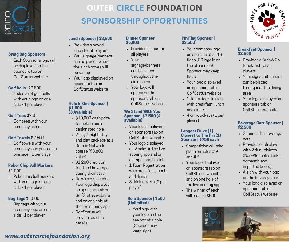 outercircle501c's tweet image. Get involved today! Sponsorships needed! Play golf with us on 10.13.22! Event benefits Outer Circle Foundation, Paws For Life USA, and Veterans / First Responders in need. Sponsorship / Golf Registration Info here ~ zoom w/ finger 😉#help #support