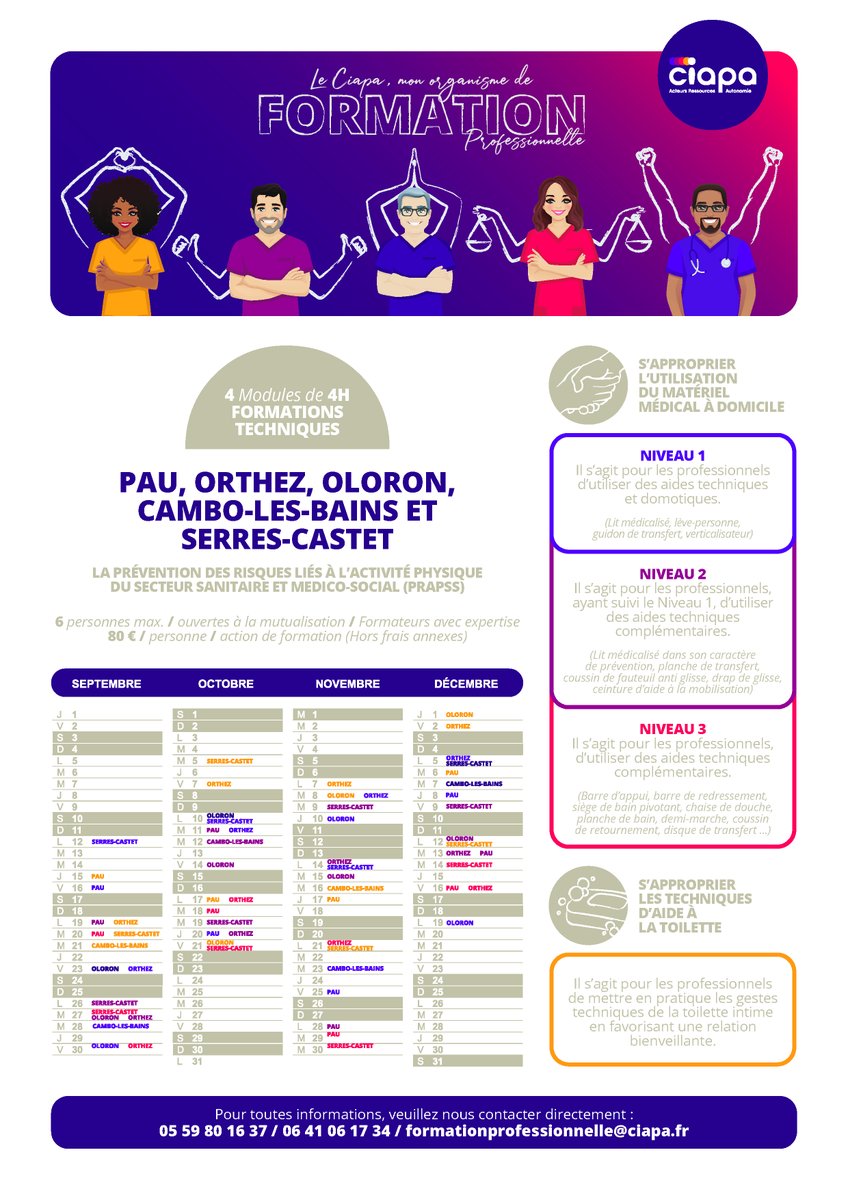 Le calendrier des modules de formations techniques est disponible !
Deux nouveautés ce semestre : 
- création d'un 3è module "Utilisation du matériel médical
- allongement de la durée des modules à 4H, pour permettre plus de temps de mises en pratique 
A vos agendas :)