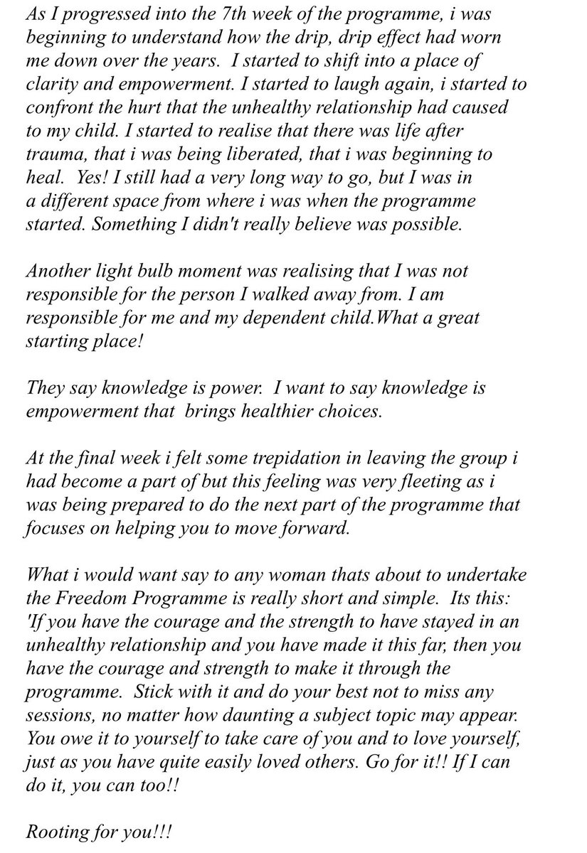 dvsouthbham's tweet photo. ‘Dear Wise Warrior Woman I want to share my journey with you from the point of starting the 12wk #FreedomProgramme to the point of completion & where I find myself now 12weeks on’ Thanks to @TNLComFund @helenkellytnlcf @WestMidsPCC @nickyebrennan @BhamCityCouncil 4believing in us https://t.co/lFlmMO18O7