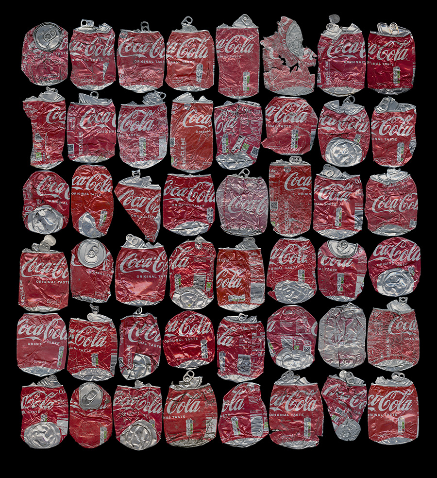 This is 48 Cokes. Made with cans that had been thrown out of car windows and then crushed by other vehicles. From Foul Nest rogercoulam.com/galleries/55/ #foundobjects #consumerism