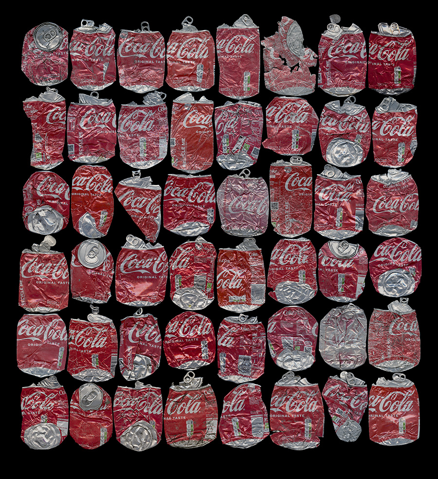 rogercoulam's tweet photo. This is 48 Cokes. Made with cans that had been thrown out of car windows and then crushed by other vehicles. From Foul Nest https://t.co/lrcU0b973q #foundobjects #consumerism https://t.co/ZQQUFCR7vv
