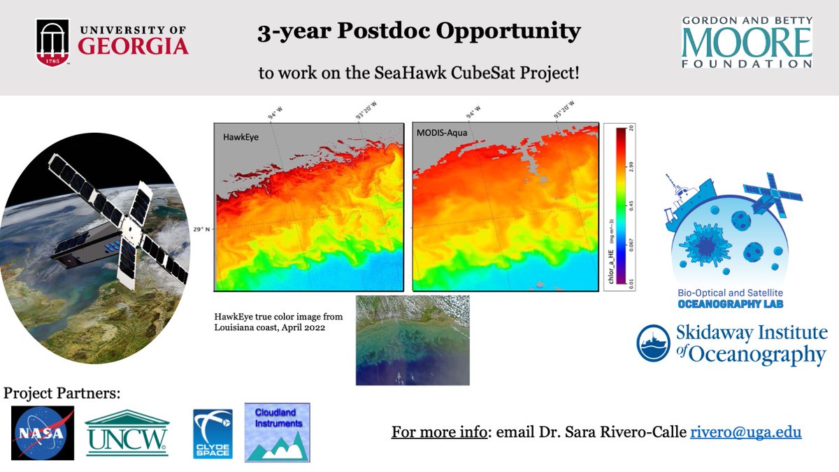 3-year postdoc position opportunity in my lab to work with @SeaHawkCubeSat #oceancolor #cubesat #remotesensing data! in beautiful Savannah, GA 🛰️🌊🤓 <a href="/SkIOinSavannah/">SkIO</a> @UGA_MarineSci <a href="/IOCCG/">IOCCG</a> <a href="/NASAOcean/">NASAOcean</a> <a href="/US_OCB/">Ocean Carbon & Biogeochemistry (OCB)</a>