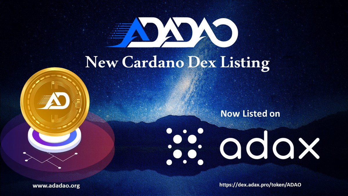 We are super excited to announce that $adao, the governance token of AdaDao protocol is now listed on 
<a href="/adax_pro/">ADAX PRO</a> #DEX. 

Dex link- dex.adax.pro/token/ADAO

#Adadao #Adax #DexListing #CardanoDex #CardanoCommunity #ADA #Stablecoins