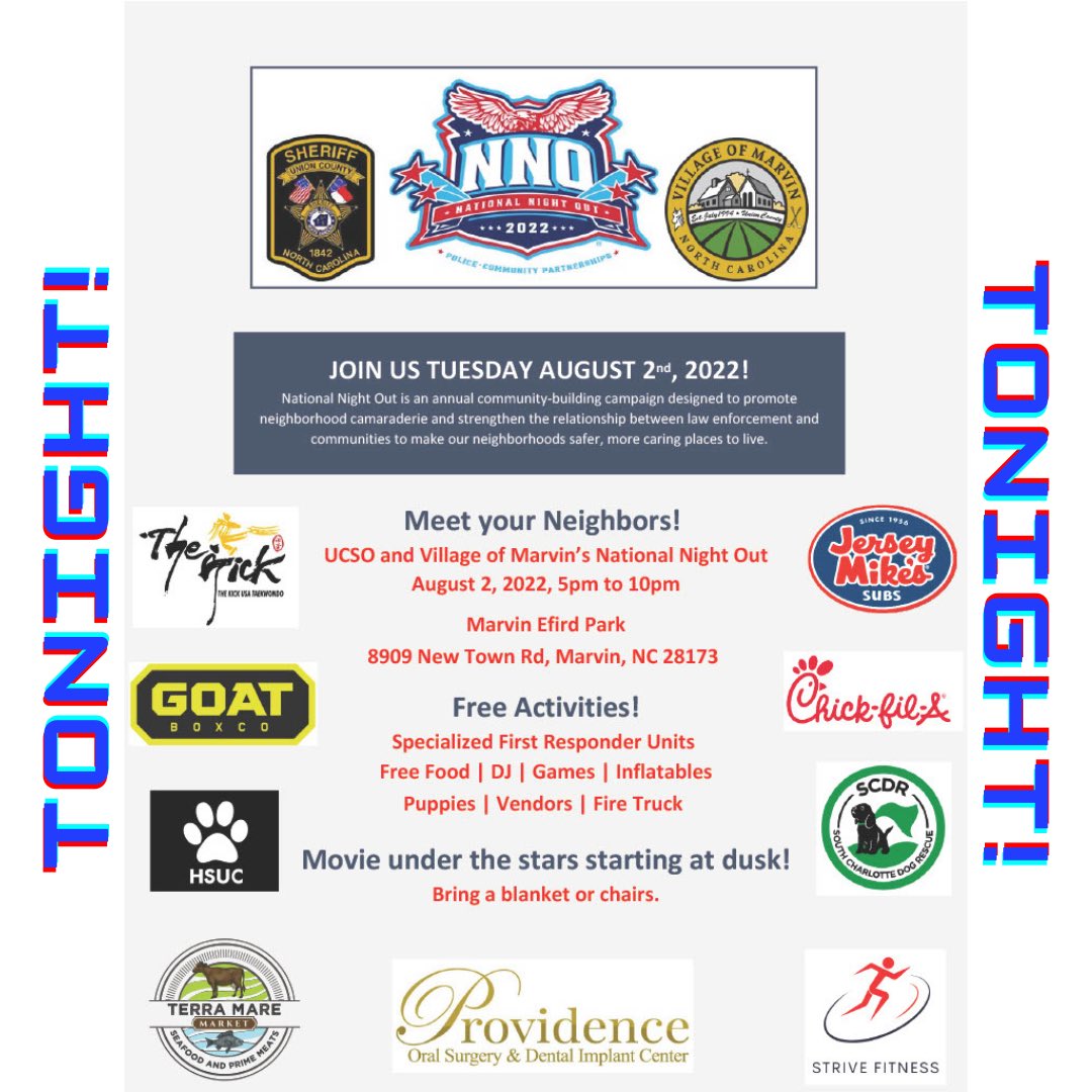 SCDRCrew's tweet image. Come out &amp;amp; see us TONIGHT for some free food &amp;amp; free fun at Marvin Efrid Park at a National Night Out celebration put on by Village of Marvin Government ! SCDR volunteers &amp;amp; fosters will be there with some of our adoptable dogs for you to meet &amp;amp; greet with. All are welcome!
#scdr