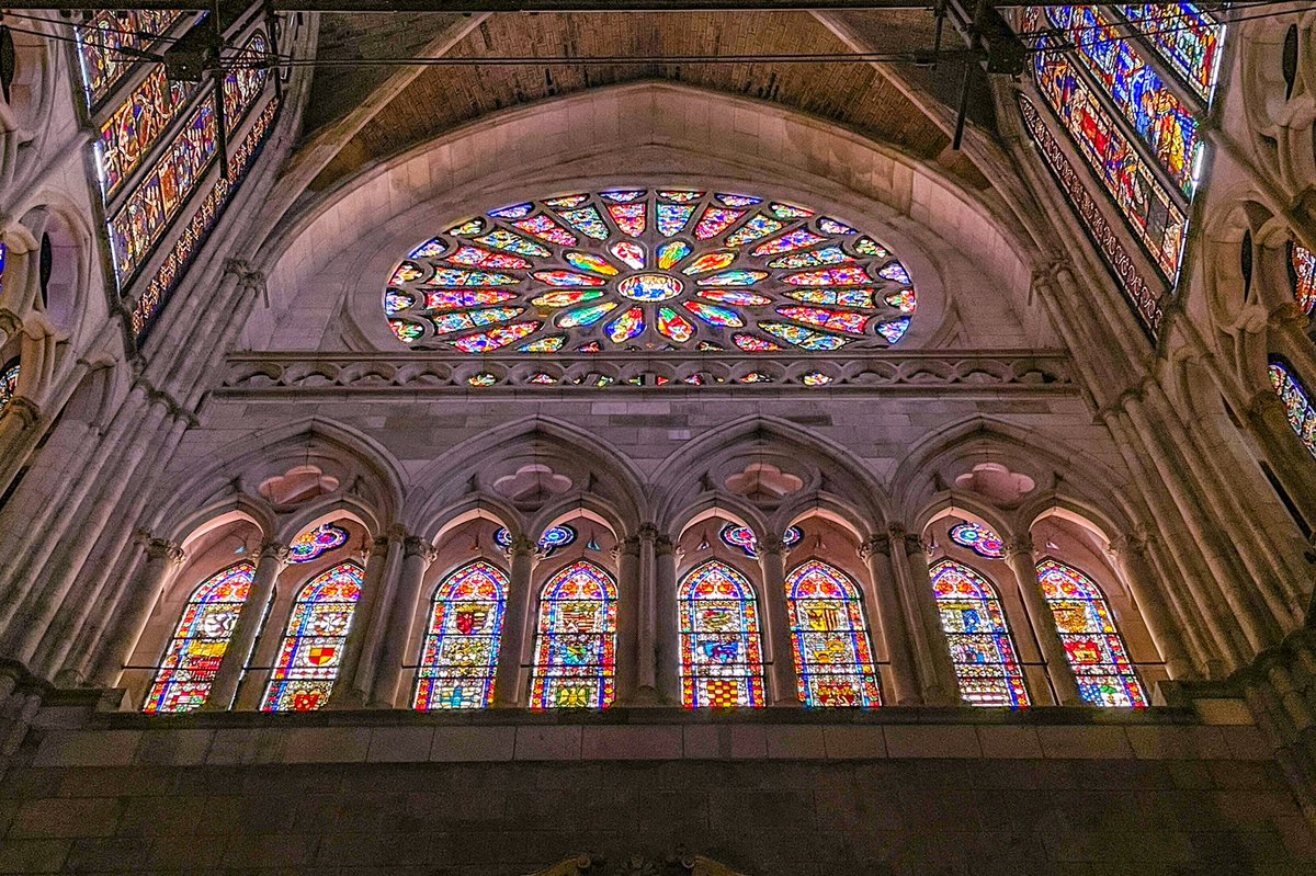 broganabroad's tweet photo. It was my second visit to León Cathedral and once more it took my breath away. With 1,800sqm of stained glass windows it’s been nicknamed ‘The House of Light’. Some of the glass dates back to the 13th century. It’s just STUNNING! 
#SpainByTrain #SlowTravelSpain [ad] https://t.co/ayWamaQSA1